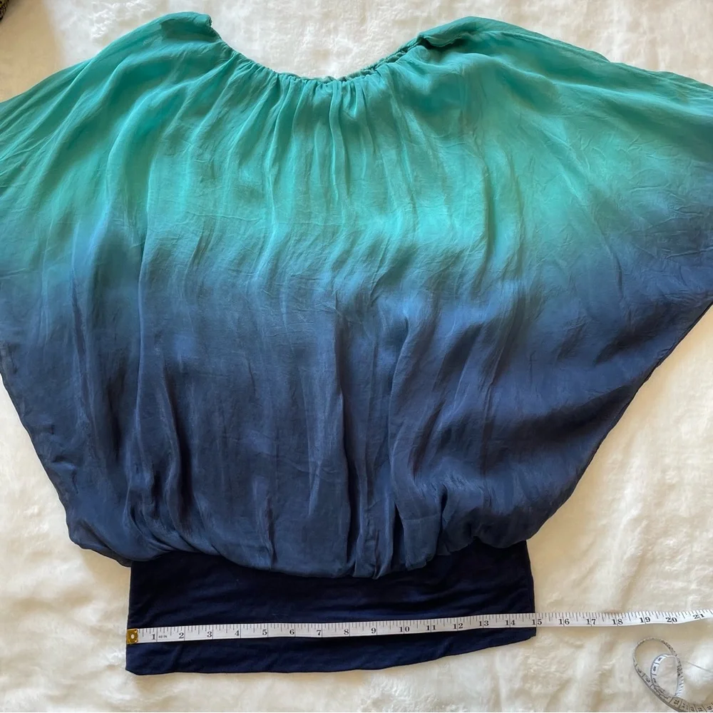 Womens Turquoise Navy Silk Blouse Top - Picture 14 of 16